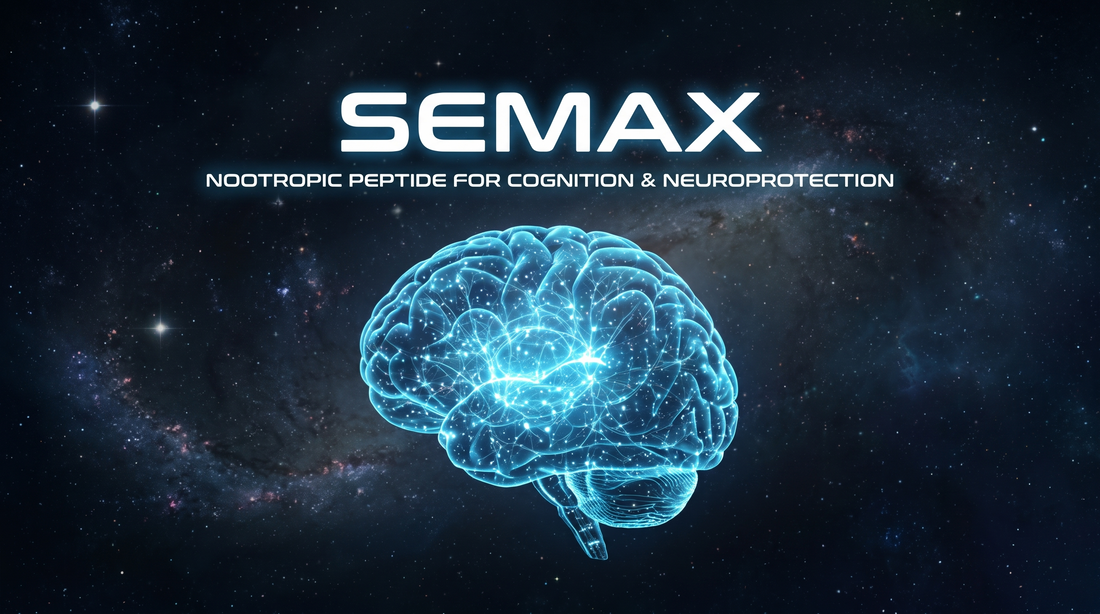 Semax – nootropisk peptid för kognition och neuroprotection, illustration av hjärna med neurala nätverk mot stjärnhimmel