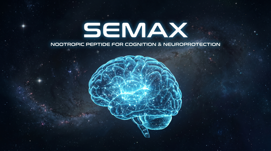 Semax – nootropisk peptid för kognition och neuroprotection, illustration av hjärna med neurala nätverk mot stjärnhimmel
